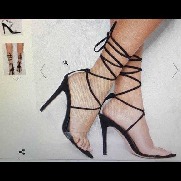 PLT suede/clear strap pointed lace-up stilettos - Picture 3 of 16